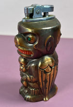 Load image into Gallery viewer, Vintage Two-Faced Owl & Devil Totem Figural Lighter with Green Rhinestone Eyes