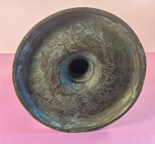 Load image into Gallery viewer, Antique Japanese Brass Usabata Ikebana Vase with Engraved Bird & Figure