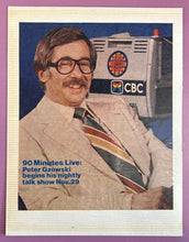 Load image into Gallery viewer, George Masters Autographed 8x11 Page c.1976 w/ Peter Gzowski 90 Minutes Live Ad