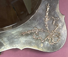 Load image into Gallery viewer, Antique 1911 Elkington & Co. Sterling Silver Easel Back Vanity Mirror 19x16"
