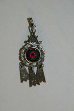 Load image into Gallery viewer, A Danish Brutalist Silver Plated Pendant Set w/a Red Stone