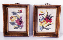 Load image into Gallery viewer, Vintage Pair Of Old Framed Tapestry Floral Needlepoints