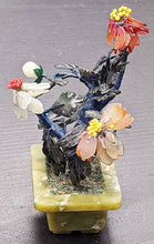 Load image into Gallery viewer, Hard Stone Carved Pot, Bonsai / Flower Sculpture, Stone Petals, Silk Stem - As Is
