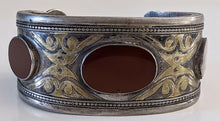 Load image into Gallery viewer, Heavy Vintage Antique Egyptian Revival Sterling & Carnelian Cuff Bangle