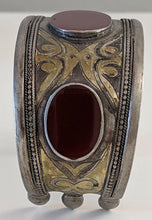 Load image into Gallery viewer, Heavy Vintage Antique Egyptian Revival Sterling & Carnelian Cuff Bangle