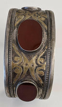Load image into Gallery viewer, Heavy Vintage Antique Egyptian Revival Sterling & Carnelian Cuff Bangle