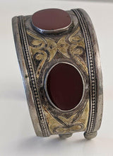 Load image into Gallery viewer, Heavy Vintage Antique Egyptian Revival Sterling & Carnelian Cuff Bangle