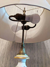Load image into Gallery viewer, Vintage Meissen Porcelain & Brass Footed Table Lamp - Works - Double Bulb