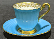 Load image into Gallery viewer, PARAGON Fine Bone China Demitasse Cup & Saucer - Bright Blue with Gold Border