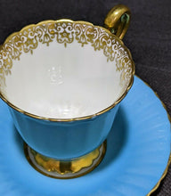 Load image into Gallery viewer, PARAGON Fine Bone China Demitasse Cup & Saucer - Bright Blue with Gold Border