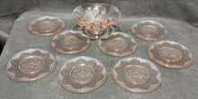 Load image into Gallery viewer, Beautiful Etched Pink Depression Glass Dessert Plates & Footed Serving Bowl