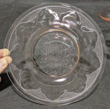 Load image into Gallery viewer, Beautiful Etched Pink Depression Glass Dessert Plates & Footed Serving Bowl