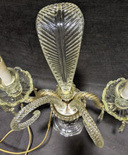 Load image into Gallery viewer, Pressed Glass & Cut Crystal Candle Lamp with Serpentine Arms & Feather Detail
