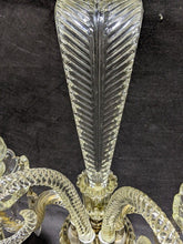 Load image into Gallery viewer, Pressed Glass & Cut Crystal Candle Lamp with Serpentine Arms & Feather Detail