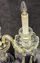 Load image into Gallery viewer, Pressed Glass & Cut Crystal Candle Lamp with Serpentine Arms & Feather Detail