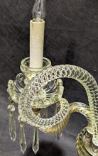 Load image into Gallery viewer, Pressed Glass & Cut Crystal Candle Lamp with Serpentine Arms & Feather Detail