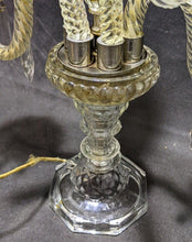 Load image into Gallery viewer, Pressed Glass & Cut Crystal Candle Lamp with Serpentine Arms & Feather Detail