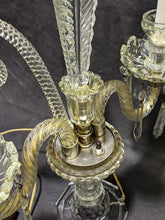 Load image into Gallery viewer, Pressed Glass & Cut Crystal Candle Lamp with Serpentine Arms & Feather Detail