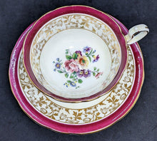Load image into Gallery viewer, AYNSLEY Bone China Tea Cup & Saucer - Maroon Border, Floral Bowl