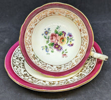 Load image into Gallery viewer, AYNSLEY Bone China Tea Cup & Saucer - Maroon Border, Floral Bowl