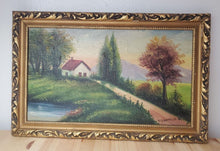 Load image into Gallery viewer, Oil on Canvas Classic Framed House By The Lake Signed