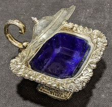 Load image into Gallery viewer, Vintage 5 Pc. Silver Plate & Cobalt Glass Salt, Pepper & Mustard Set