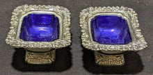 Load image into Gallery viewer, Vintage 5 Pc. Silver Plate & Cobalt Glass Salt, Pepper & Mustard Set