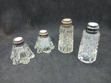 Load image into Gallery viewer, Crystal Glass Salt & Pepper Shakers STERLING TOPS 2 pairs Lot #06