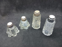 Load image into Gallery viewer, Crystal Glass Salt & Pepper Shakers STERLING TOPS 2 pairs Lot #06