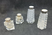 Load image into Gallery viewer, Crystal Glass Salt & Pepper Shakers STERLING TOPS 2 pairs Lot #07