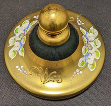 Load image into Gallery viewer, Emerald Green & Heavy Gold Bohemian Czech Art Glass Lidded Pedestal Dish