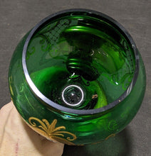 Load image into Gallery viewer, Emerald Green & Heavy Gold Bohemian Czech Art Glass Lidded Pedestal Dish