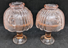 Load image into Gallery viewer, 2 Vintage Pink Pressed Glass Fairy Lamp / Floral Tealight Holder