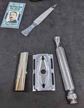 Load image into Gallery viewer, Vintage Brown Leather, Gold Tone Mini Gillette Travel Shaving Kit