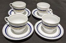Load image into Gallery viewer, Set of 4 Romania Made Cups & Saucers - Cobalt Blue & Gold Detail