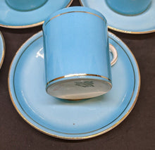 Load image into Gallery viewer, Set of 7 Teal And Gold Leaf Design AYNSLEY Demitasse Bone China Cups & Saucers