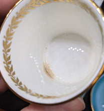 Load image into Gallery viewer, Set of 7 Teal And Gold Leaf Design AYNSLEY Demitasse Bone China Cups & Saucers