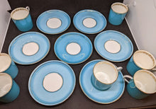 Load image into Gallery viewer, Set of 7 Teal And Gold Leaf Design AYNSLEY Demitasse Bone China Cups & Saucers