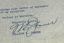 Load image into Gallery viewer, Sept 14th 1948, SIGNED letter by William Ezra Jenner Senator of Indiana, EX
