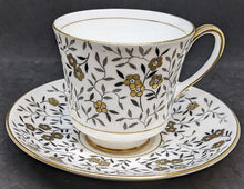 Load image into Gallery viewer, Coalport Fine Bone China Tea Cup & Saucer - Gold Flower, Black Leaves
