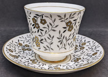 Load image into Gallery viewer, Coalport Fine Bone China Tea Cup & Saucer - Gold Flower, Black Leaves