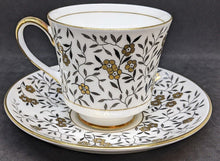 Load image into Gallery viewer, Coalport Fine Bone China Tea Cup & Saucer - Gold Flower, Black Leaves