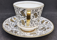 Load image into Gallery viewer, Coalport Fine Bone China Tea Cup & Saucer - Gold Flower, Black Leaves
