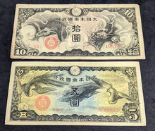 Load image into Gallery viewer, Japan Imperial Government Issued Military 5 & 10 Yen Bank Notes
