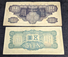 Load image into Gallery viewer, Japan Imperial Government Issued Military 5 & 10 Yen Bank Notes