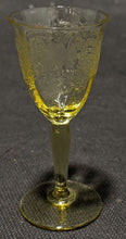 Load image into Gallery viewer, Vintage Yellow Depression Glass Grape & Vine Etched Sherry Glass
