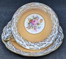 Load image into Gallery viewer, FOLEY Bone China Teacup & Saucer - Orange, Gold & Floral Bouquet