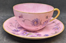 Load image into Gallery viewer, Vintage Porcelain Hand Painted & Signed Cup & Saucer - Pink With Purple Flowers