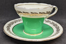 Load image into Gallery viewer, AYNSLEY Bone China Corset Shaped Green With Gold Leaf Design Cup & Saucer