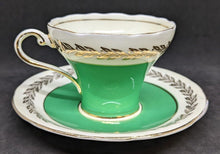 Load image into Gallery viewer, AYNSLEY Bone China Corset Shaped Green With Gold Leaf Design Cup & Saucer